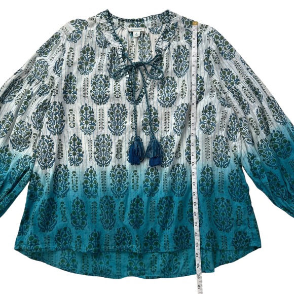 Sundance Olivia Blue Ombre Tassel Tie Cotton Long Sleeve Blouse SZ M Boho - Picture 10 of 11
